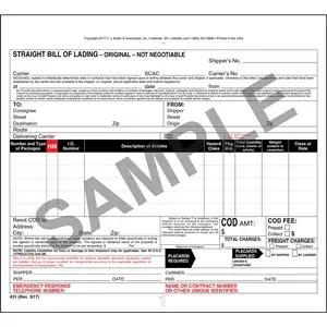 Straight Bill of Lading Form