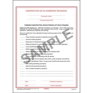 Forklift Safety for Construction - Certificate of Training for Construction Lift Truck
