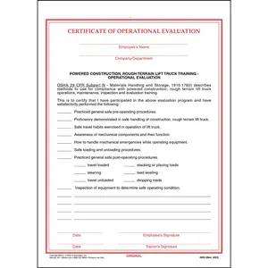 Forklift Safety for Construction - Certificate of Operational Evaluation for Construction Lift Truck