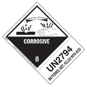 Numbered Panel Proper Shipping Name Label - Class 8, Corrosive – Batteries, Wet, Filled with Acid - UN 2794