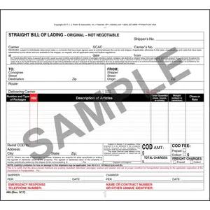 Straight Bill of Lading - Universal Form