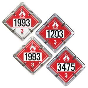Aluminum Flip Placard - 4 Legend, Numbered, UN 1993, 1203, 3475