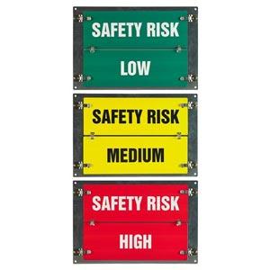 Flip-File Sign, Safety Risk Low/Medium/High, 3-Legend