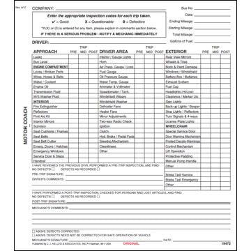 New York Motor Coach Driver's Vehicle Inspection Report - Small Book Format - Stock