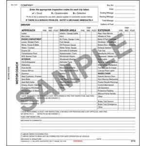 New York Motor Coach Driver's Vehicle Inspection Report - Small Book Format - Stock