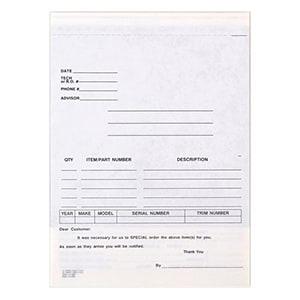Automotive Special Parts Order Form, Snap-Out Format – Stock