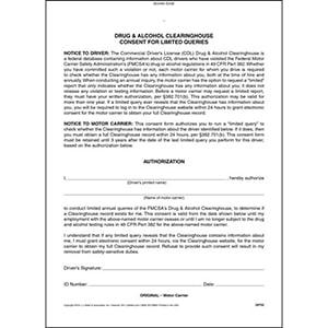 Drug & Alcohol Clearinghouse Consent Form for Limited Queries, Snap-Out Format