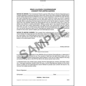 Drug & Alcohol Clearinghouse Consent Form for Limited Queries, Snap-Out Format