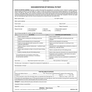 Alcohol & Drug Refusal To Test Form - Snap-Out Format