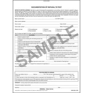 Alcohol & Drug Refusal To Test Form - Snap-Out Format