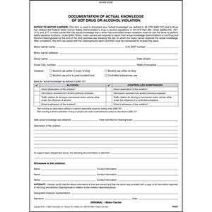 Knowledge Of Alcohol & Drug Violation Form - Snap-Out Format