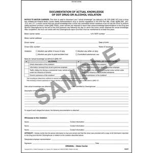 Knowledge Of Alcohol & Drug Violation Form - Snap-Out Format