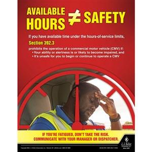 Available Hours Equals Safety - Transport Safety Risk Poster