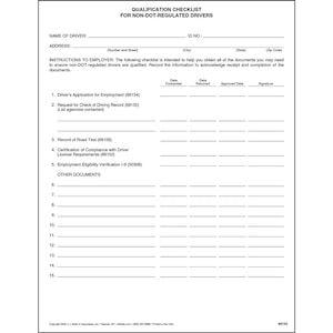 Qualification Checklist for Non-DOT-Regulated Drivers