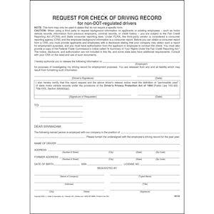 Request for Check of Driving Record for Non-DOT-Regulated Drivers