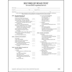 Record of Road Test for Non-DOT-Regulated Drivers