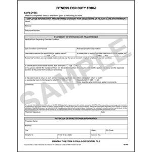 Fitness of Duty Form