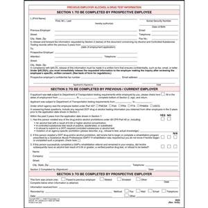 Previous Employer Alcohol & Drug Test Information - Padded Format