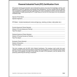 Powered Industrial Truck (PIT) Certification Form