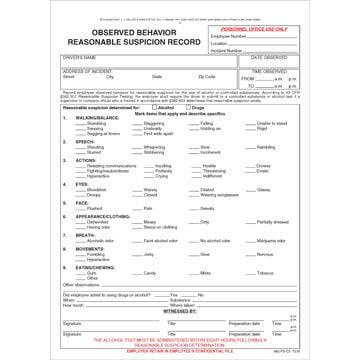 Observed Behavior Reasonable Suspicion Record