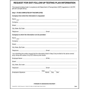 Request for DOT Follow-up Testing Plan Information