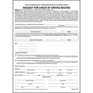 Request For Check of Driving Record - Snap-Out Format
