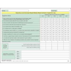 Hazardous and Universal Waste Weekly Waste Container Inspection Log