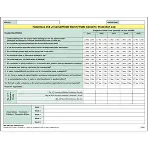 Hazardous and Universal Waste Weekly Waste Container Inspection Log