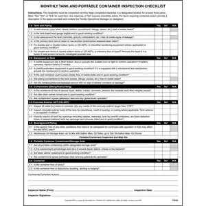 Spill Prevention, Control and Countermeasure (SPCC) Monthly Checklist