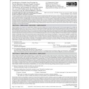 FMLA Family Member’s Serious Health Condition – Certification Form WH-380-F, Bilingual