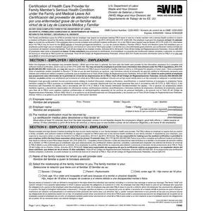 FMLA Family Member’s Serious Health Condition – Certification Form WH-380-F, Bilingual