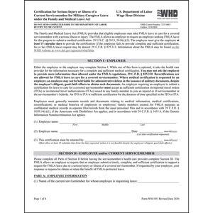 FMLA Certification for Serious Injury or Illness of a Current Service Member for Military Caregiver Leave – Form WH-385