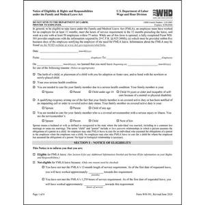 FMLA Notice of Eligibility & Rights and Responsibilities Under the Family and Medical Leave Act – Form WH-381