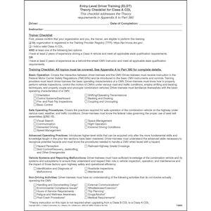 Entry-Level Driver Training (ELDT) Theory Checklist for Class A CDL