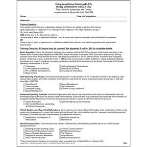 Entry-Level Driver Training (ELDT) Theory Checklist for Class A CDL