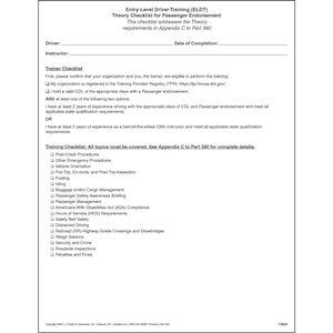 Entry-Level Driver Training (ELDT) Theory Checklist for Passenger Endorsement