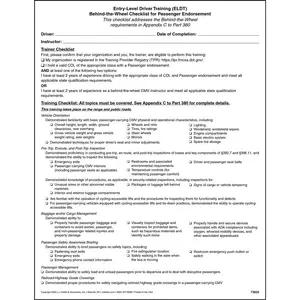 Entry-Level Driver Training (ELDT) Behind-the-Wheel Checklist for Passenger Endorsement
