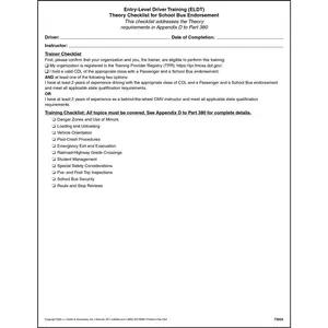 Entry-Level Driver Training (ELDT) Theory Checklist for School Bus Endorsement