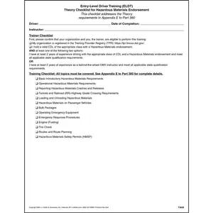 Entry-Level Driver Training (ELDT) Theory Checklist for Hazardous Materials Endorsement