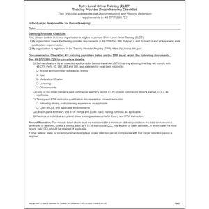 Entry-Level Driver Training (ELDT) Training Provider Recordkeeping Checklist