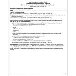 Entry-Level Driver Training (ELDT) Training Provider Recordkeeping Checklist