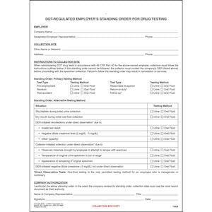 DOT-Regulated Employer’s Standing Order for Drug Testing Form