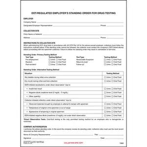 DOT-Regulated Employer’s Standing Order for Drug Testing Form