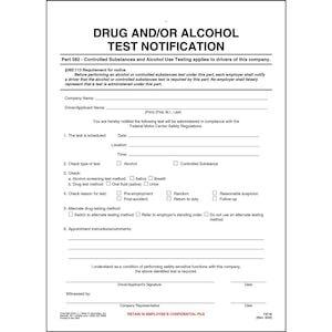 Alcohol and/or Drug Test Notification - Snap-Out Format