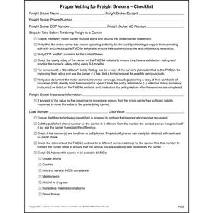 Subcontracting Load to Other Carrier Checklist