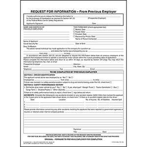 Request For Information From Previous Employer - Snap-Out Format