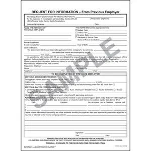 Request For Information From Previous Employer - Snap-Out Format