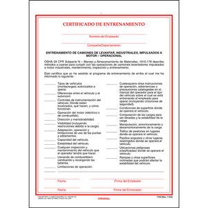 Powered Industrial Lift Truck Training Certificate - Operational - Spanish