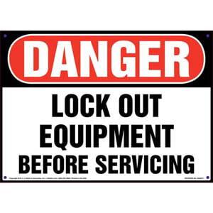 Danger: Lockout Equipment Before Servicing - OSHA Sign