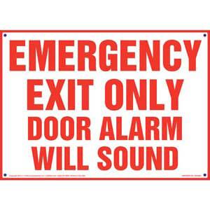 Emergency Exit Only Door Alarm Will Sound Sign